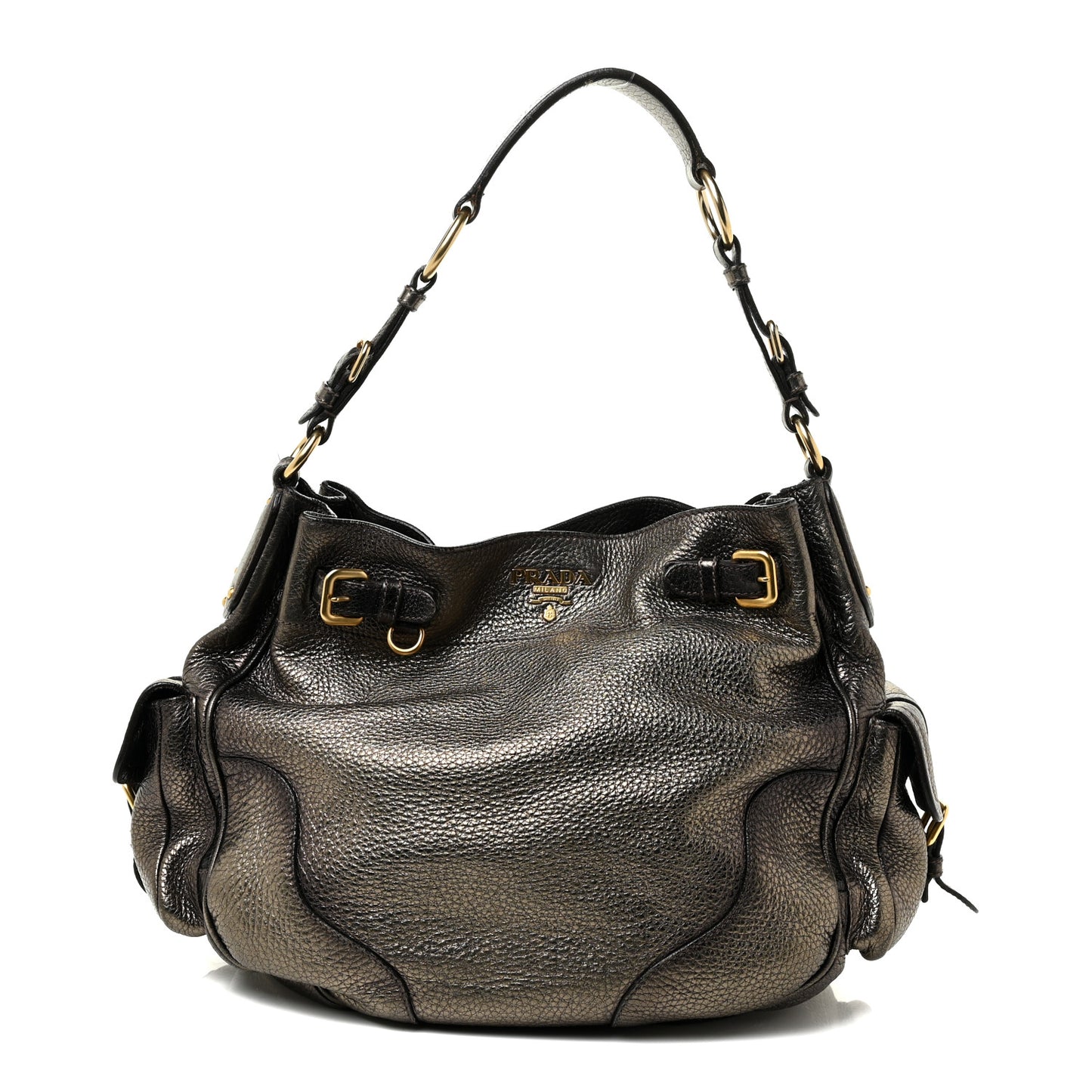 Metallic Vitello Daino Side Pocket Tote Bag Acciaio