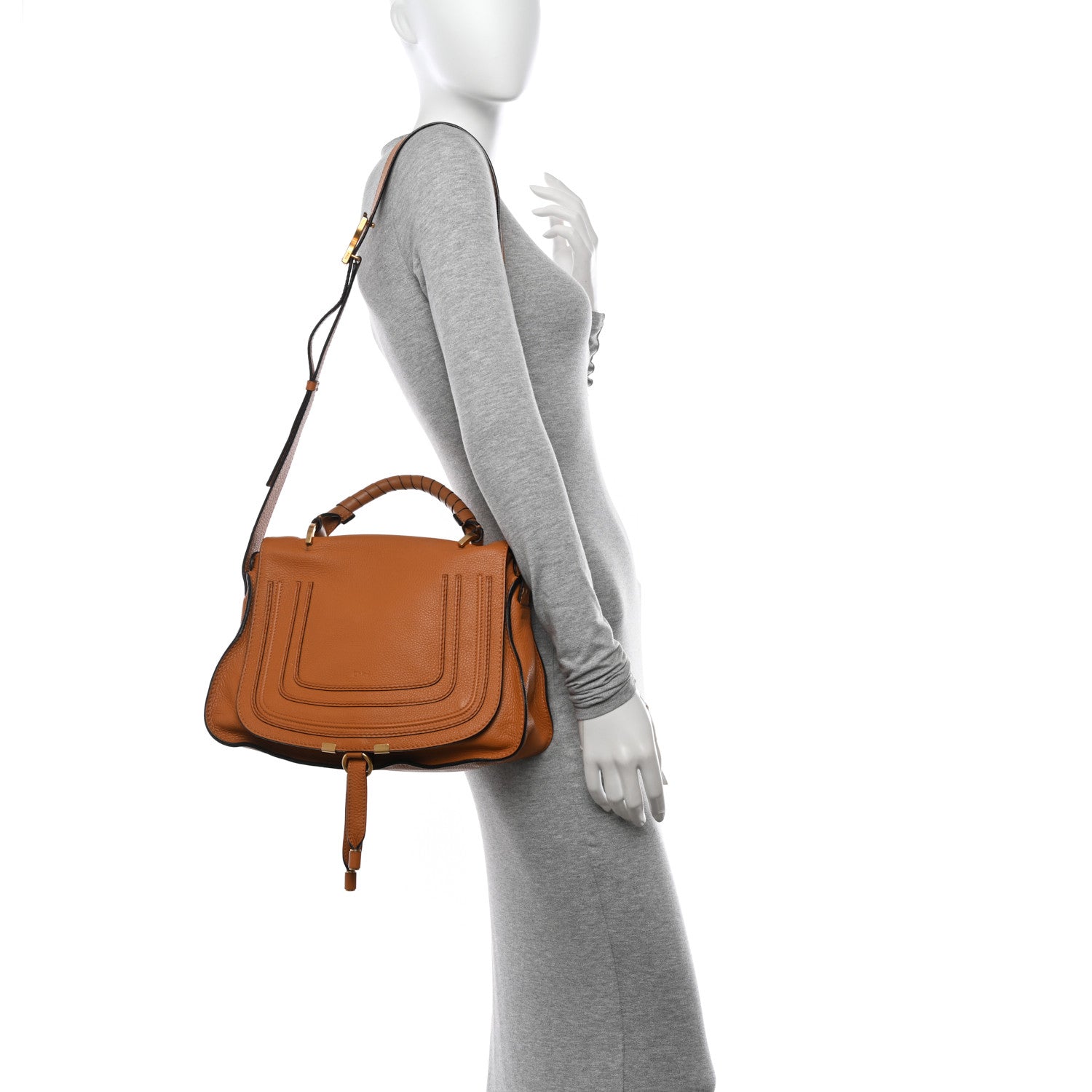 Chloe Calfskin Medium Marcie Top Handle Bag Tan 2 of 14
