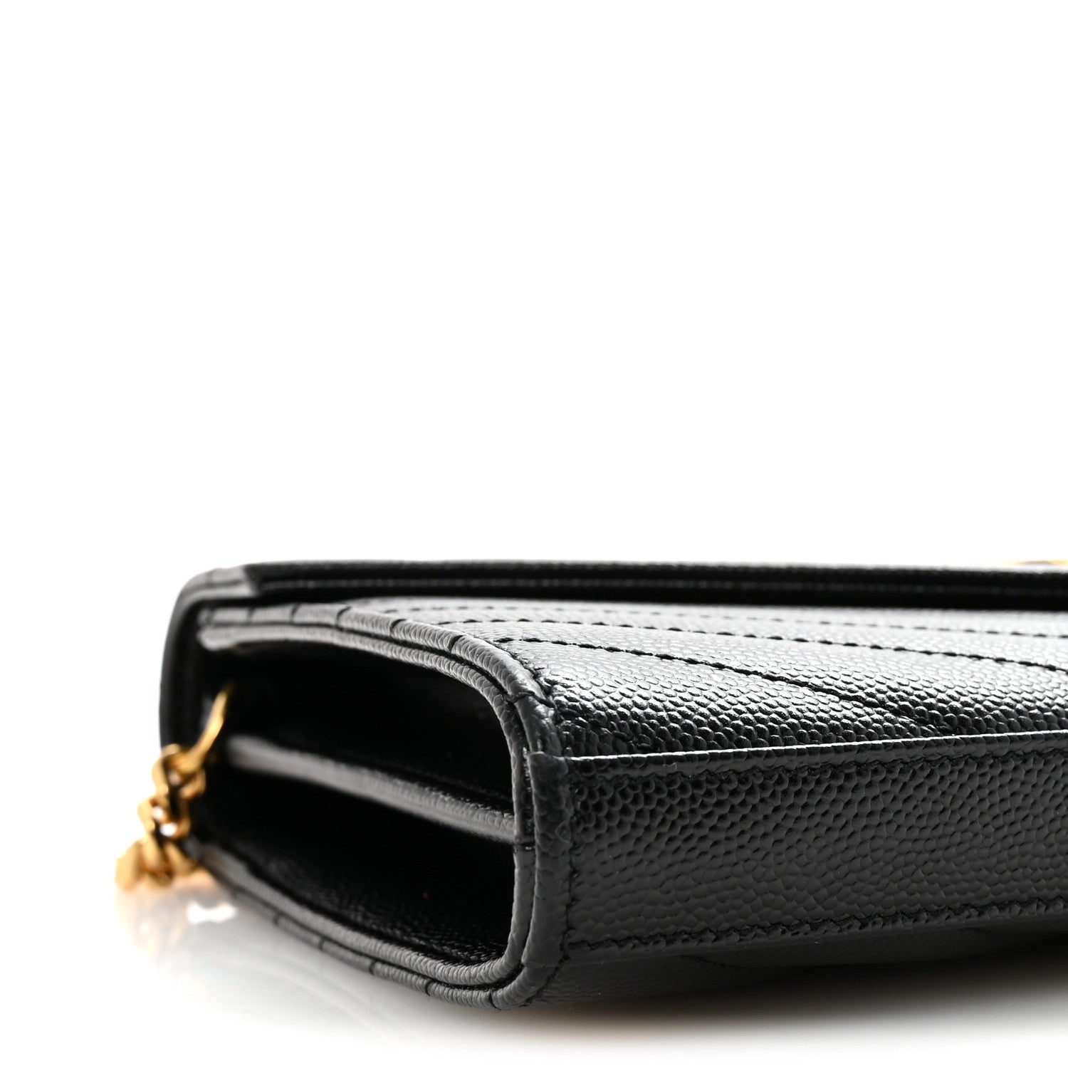 Saint Laurent Grain De Poudre Matelasse Chevron Monogram Chain Wallet Black 8 of 10
