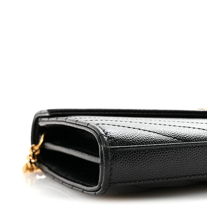 Saint Laurent Grain De Poudre Matelasse Chevron Monogram Chain Wallet Black 8 of 10