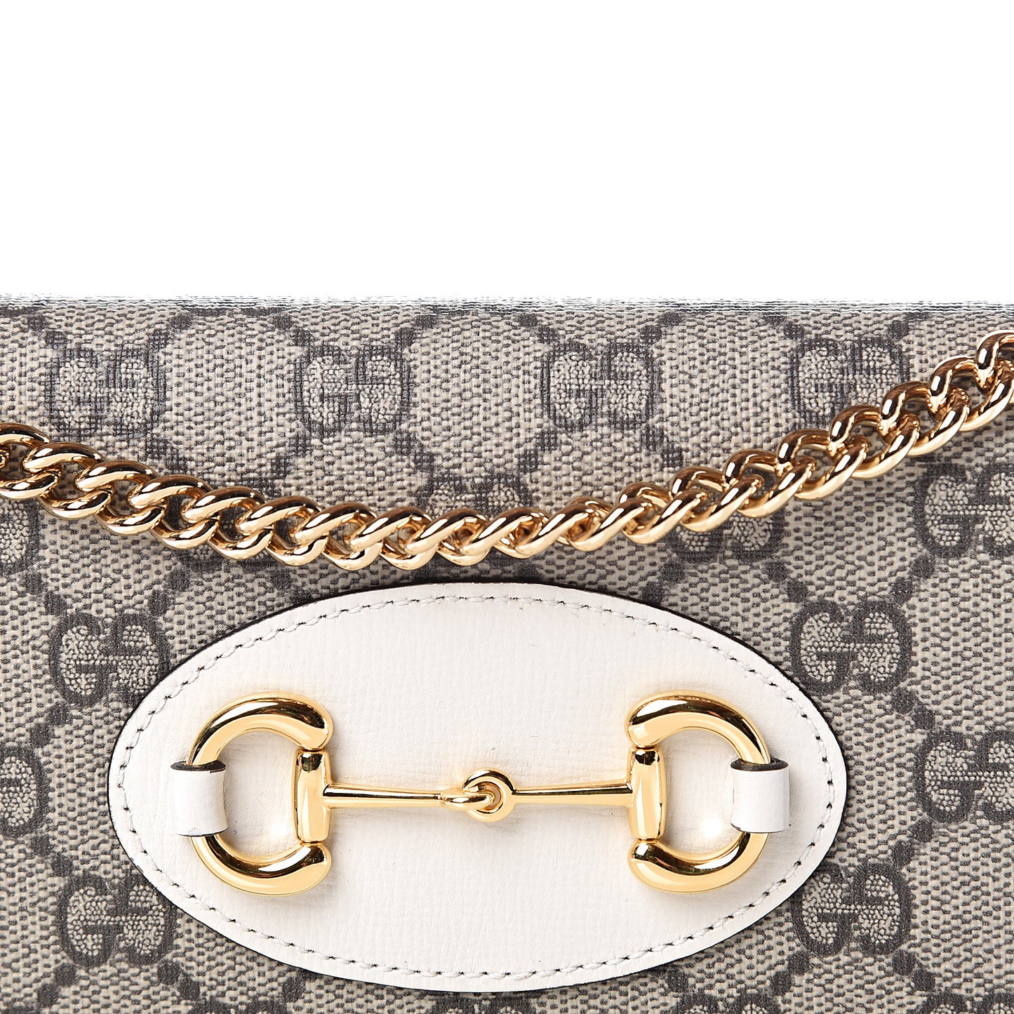 GG Supreme Monogram Azalea Calfskin Horsebit 1955 Wallet On Chain Beige Ebony Mystic White
