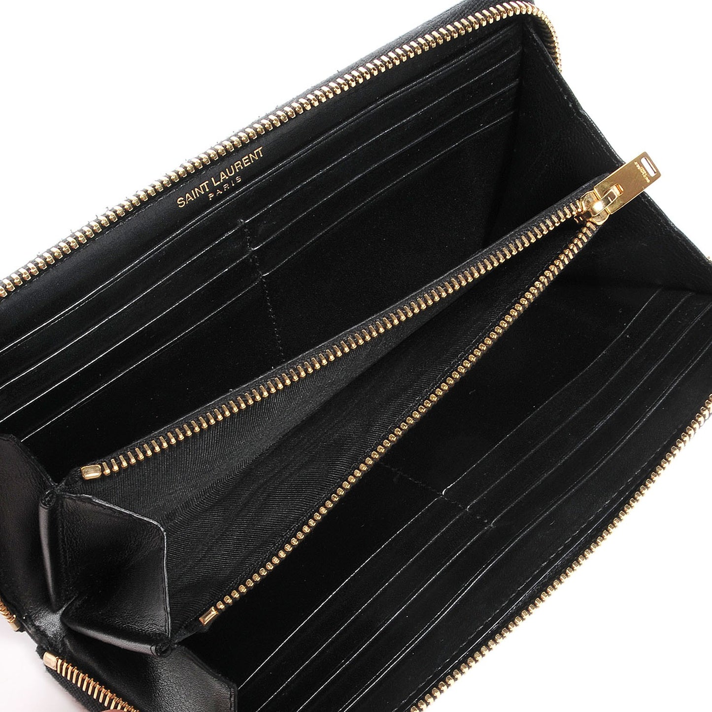 Patent Grain De Poudre Classic Letters Zip Around Wallet Black