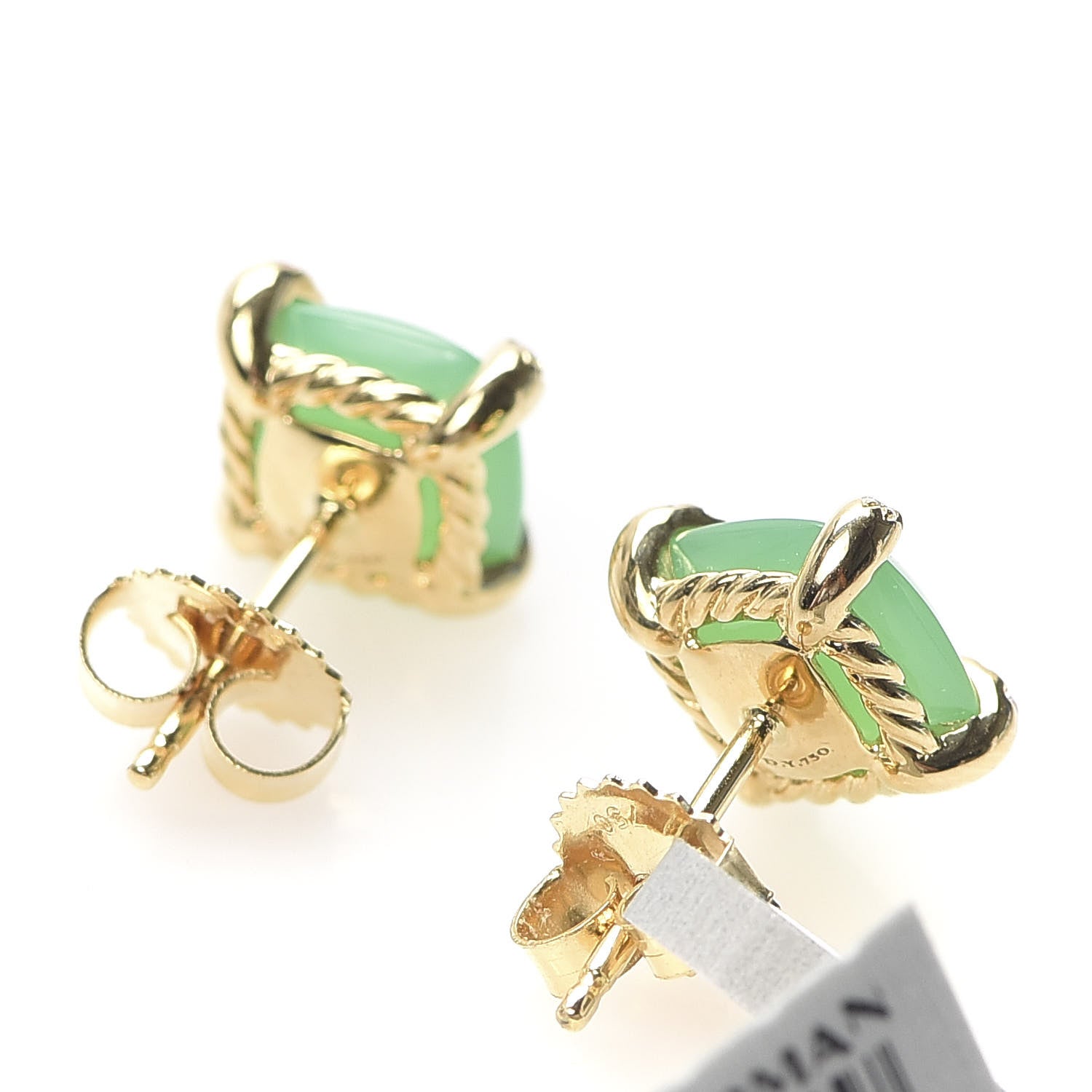 David Yurman 18K Yellow Gold Diamond Chrysoprase 8mm Chatelaine Earrings 3 of 4