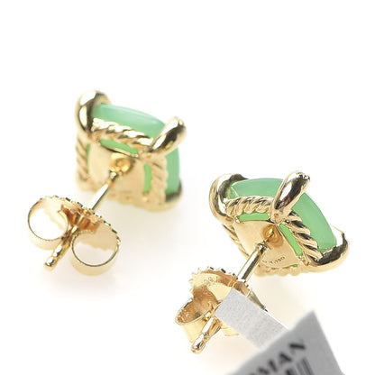 David Yurman 18K Yellow Gold Diamond Chrysoprase 8mm Chatelaine Earrings 3 of 4