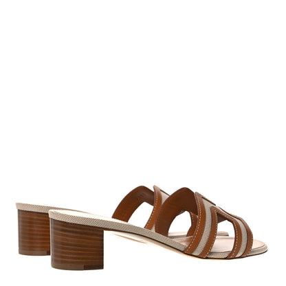 Hermes Calfskin Canvas Oasis Sandals 37 Noisette Beige Dore 4 of 9