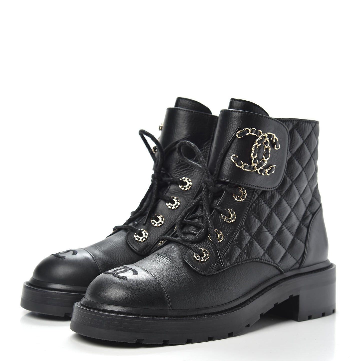 Shiny Goatskin Calfskin Quilted Lace Up Combat Boots 39 Black
