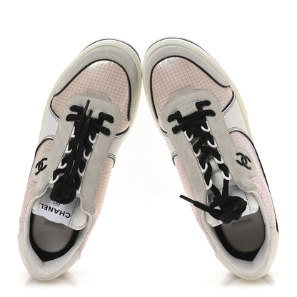 Chanel Suede Fabric Calfskin Womens CC Sneakers 40.5 Pink Grey White 2 of 9