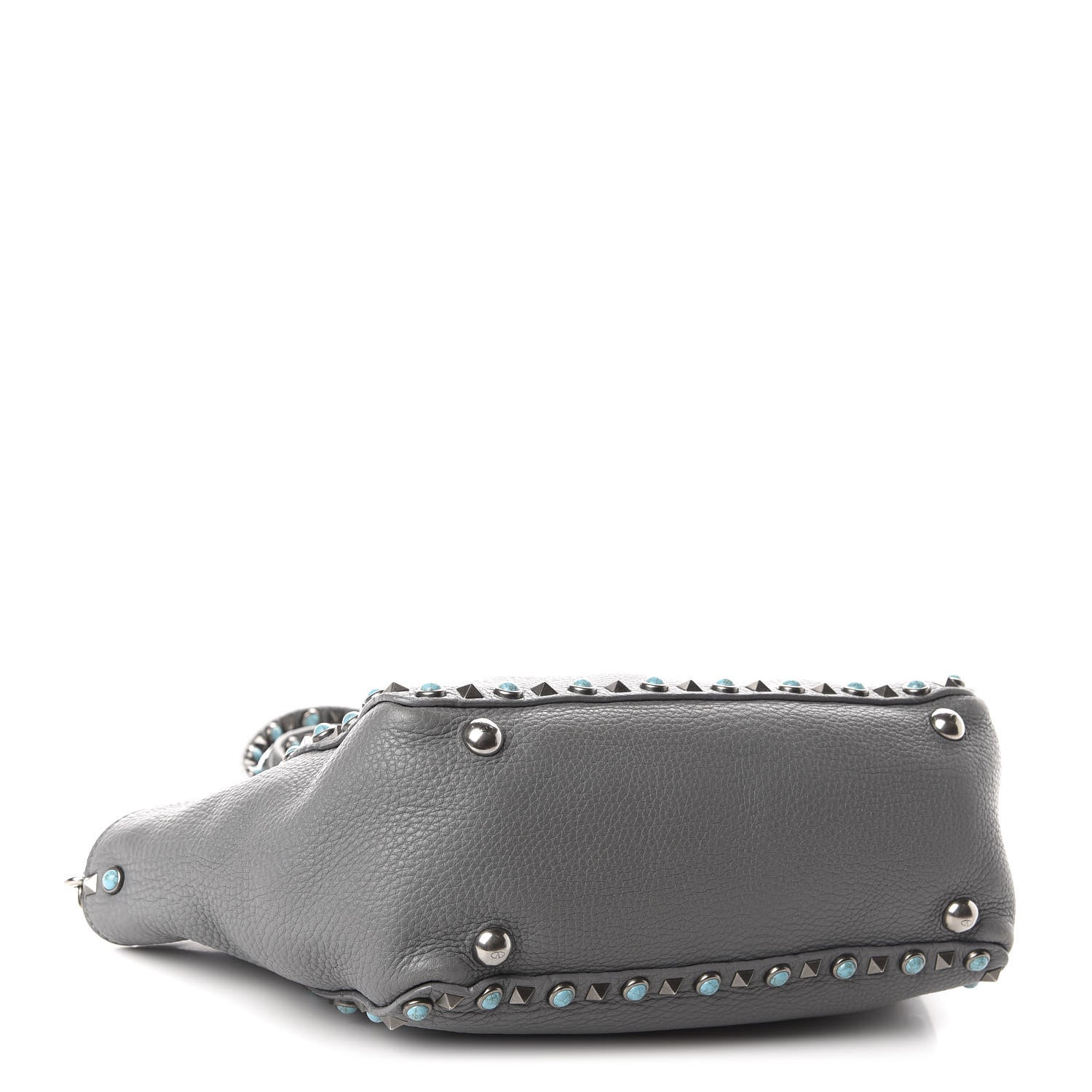 Valentino Garavani Grained Calfskin Turquoise Small Rockstud Rolling Tote Light Stone 4 of 14
