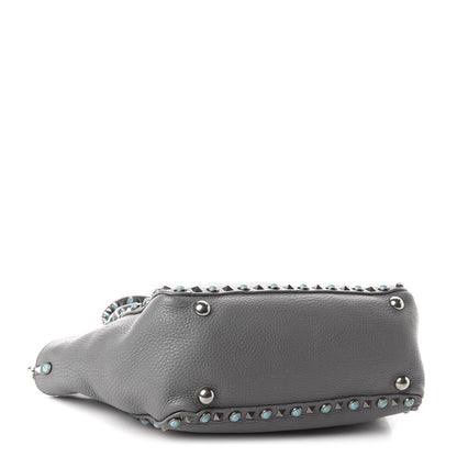 Valentino Garavani Grained Calfskin Turquoise Small Rockstud Rolling Tote Light Stone 4 of 14