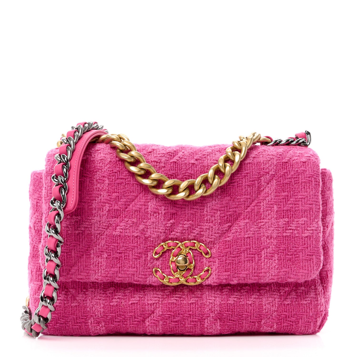 Chanel Tweed Quilted Medium Chanel 19 Flap Pink 1 of 11