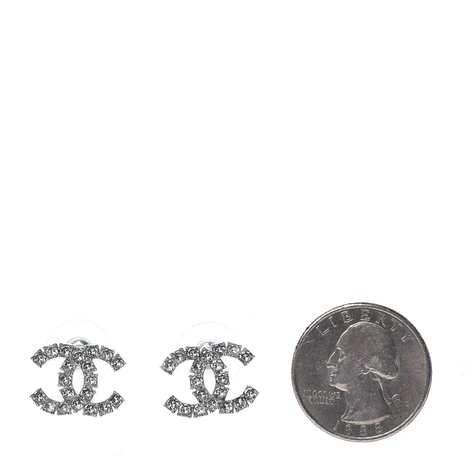 Chanel Baguette Crystal CC Earrings Silver 2 of 5