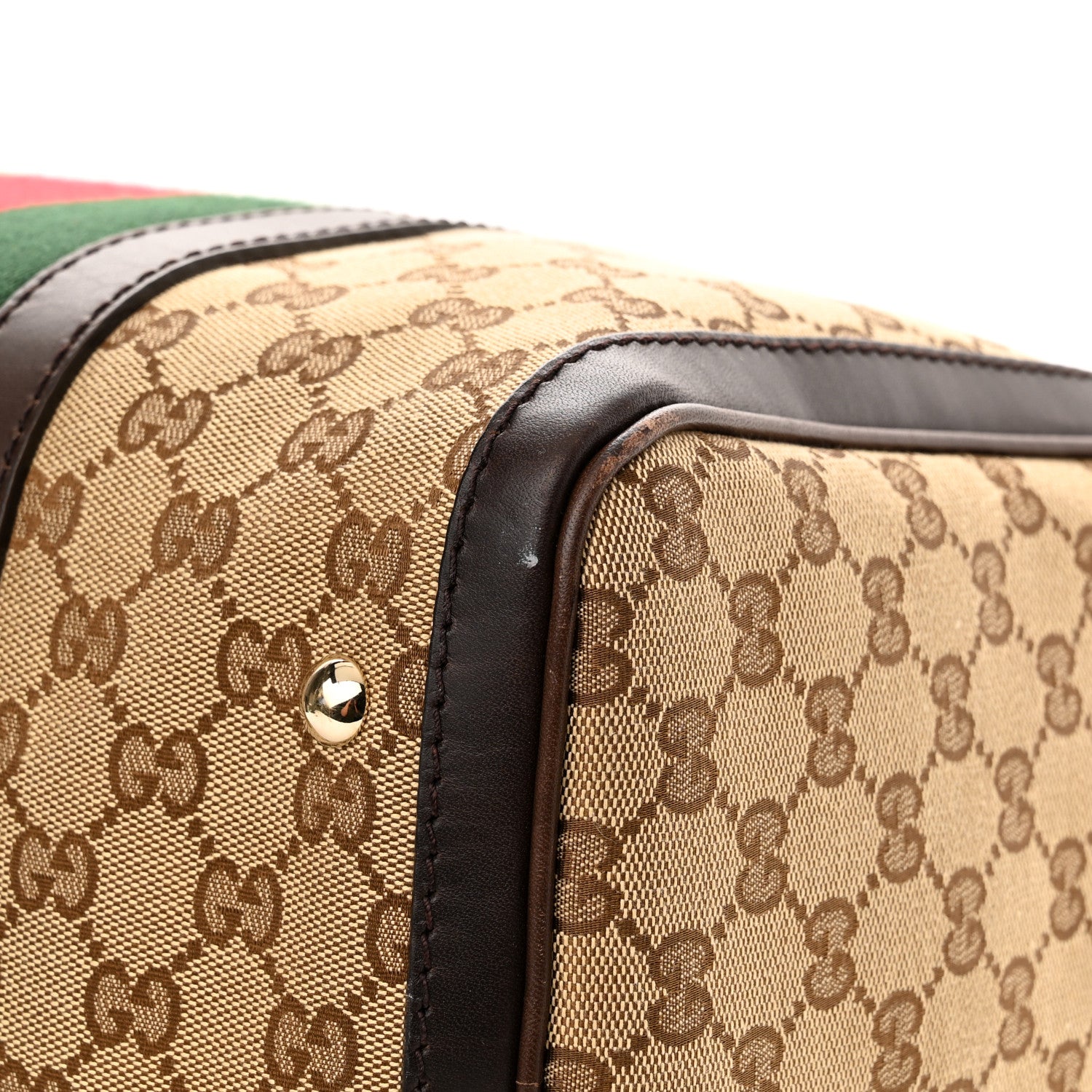 Gucci Monogram Selleria Calfskin Vintage Web Medium Boston Beige Ebony Cocoa 10 of 10