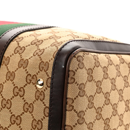 Gucci Monogram Selleria Calfskin Vintage Web Medium Boston Beige Ebony Cocoa 10 of 10