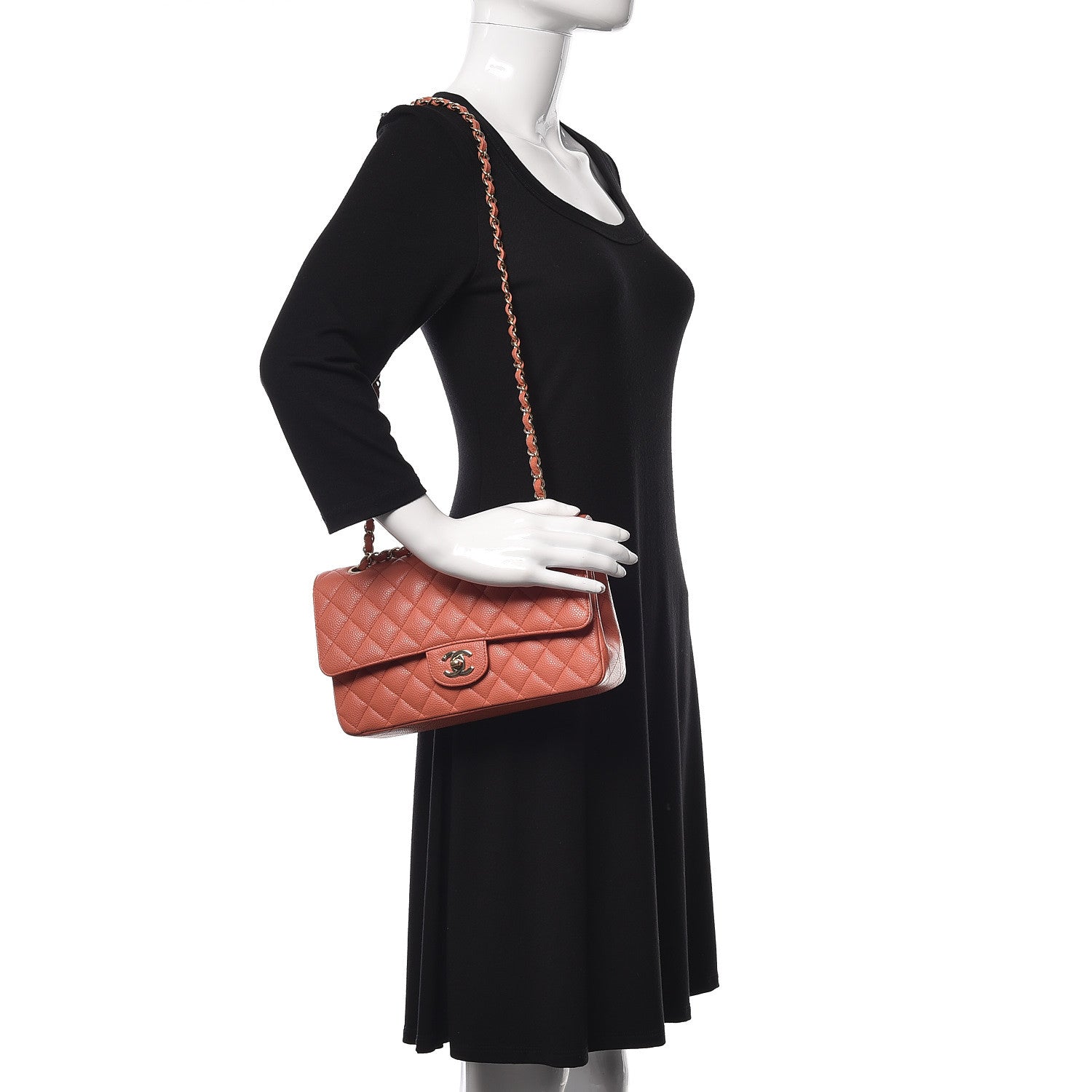 Chanel Caviar Quilted Medium Double Flap Coral 2 of 12