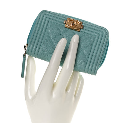Chanel Caviar Quilted Boy Zip Around Coin Purse Wallet Turquoise 2 of 10