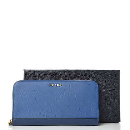 Prada Saffiano Stripe Zip Around Wallet Azzurro Bluette 8 of 8