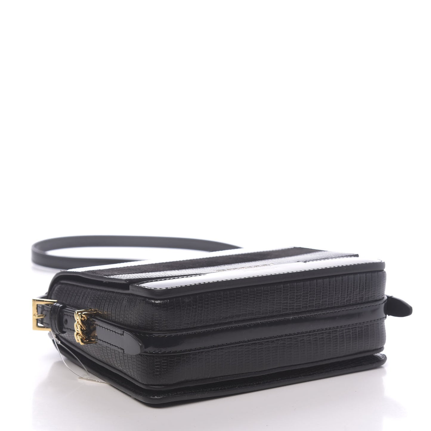 Calfskin Lizard Embossed Two Tone Small Grace Bag Black