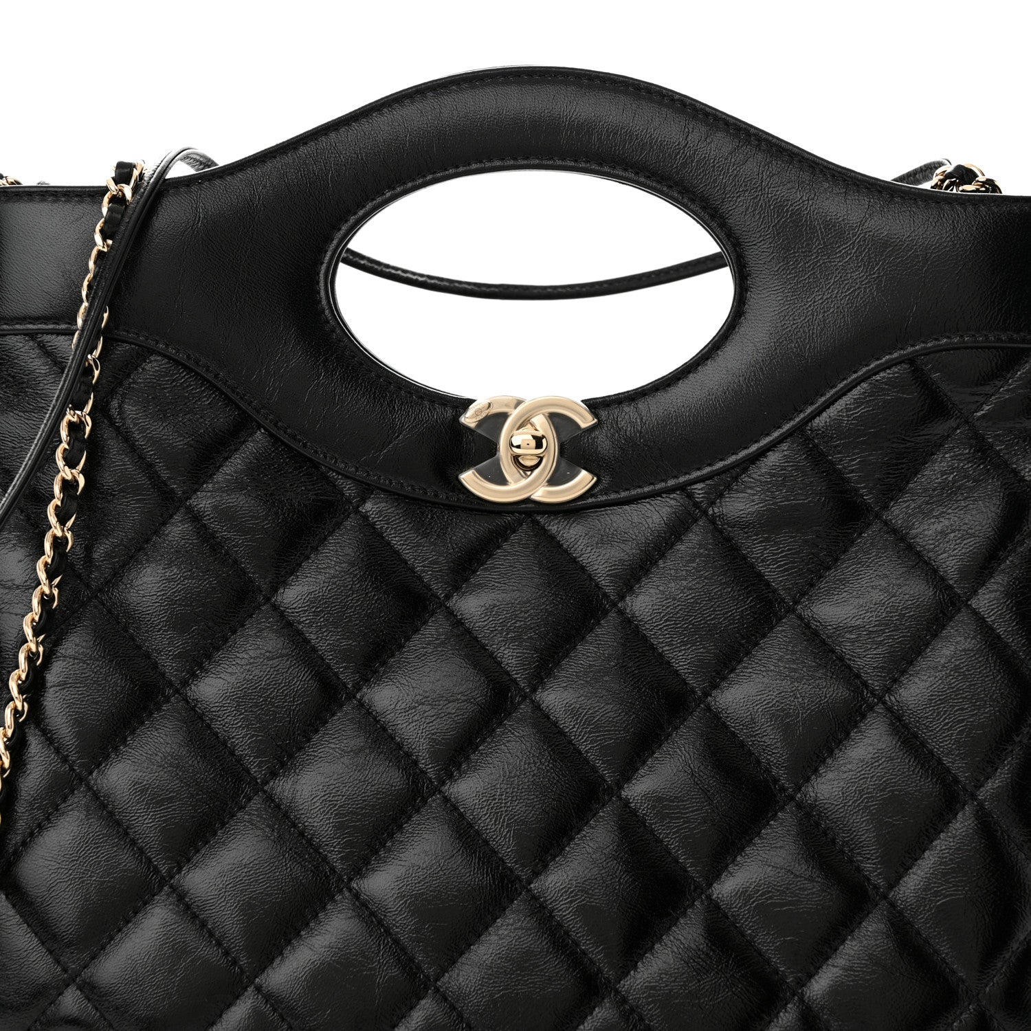Chanel Shiny Lambskin Quilted Small 31 Shopping Bag Black 8 of 10