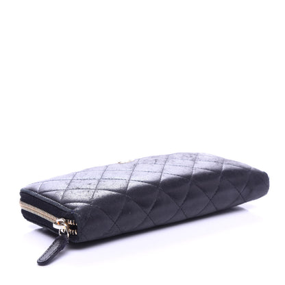 Chanel Lambskin Quilted Large Gusset Zip Around Wallet Black 4 of 12