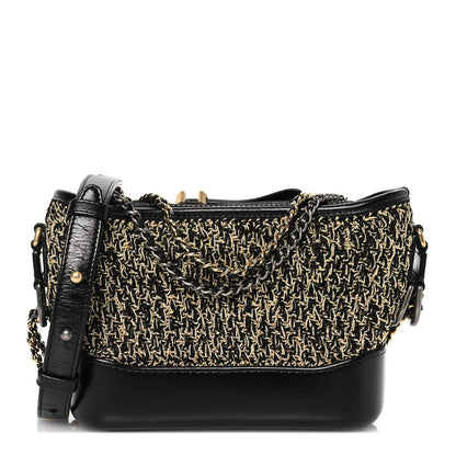 Chanel Tweed Calfskin Quilted Small Gabrielle Hobo Black Gold 1 of 14