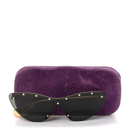 Gucci Metal Rimless Star Studded 90mm Cat Eye GG0666S Sunglasses Black Gold 7 of 7