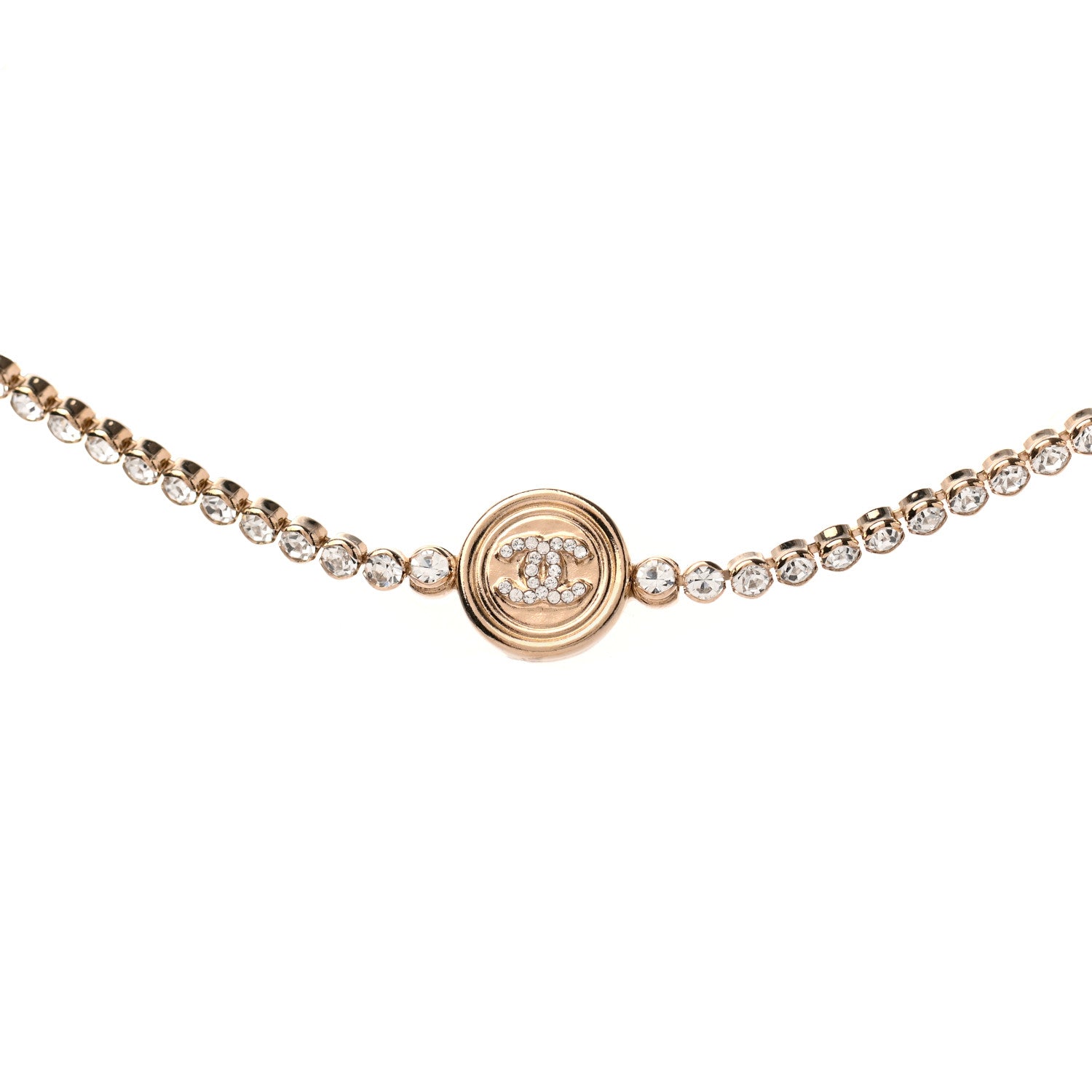 Chanel Crystal CC Chain Short Necklace Gold 1 of 5