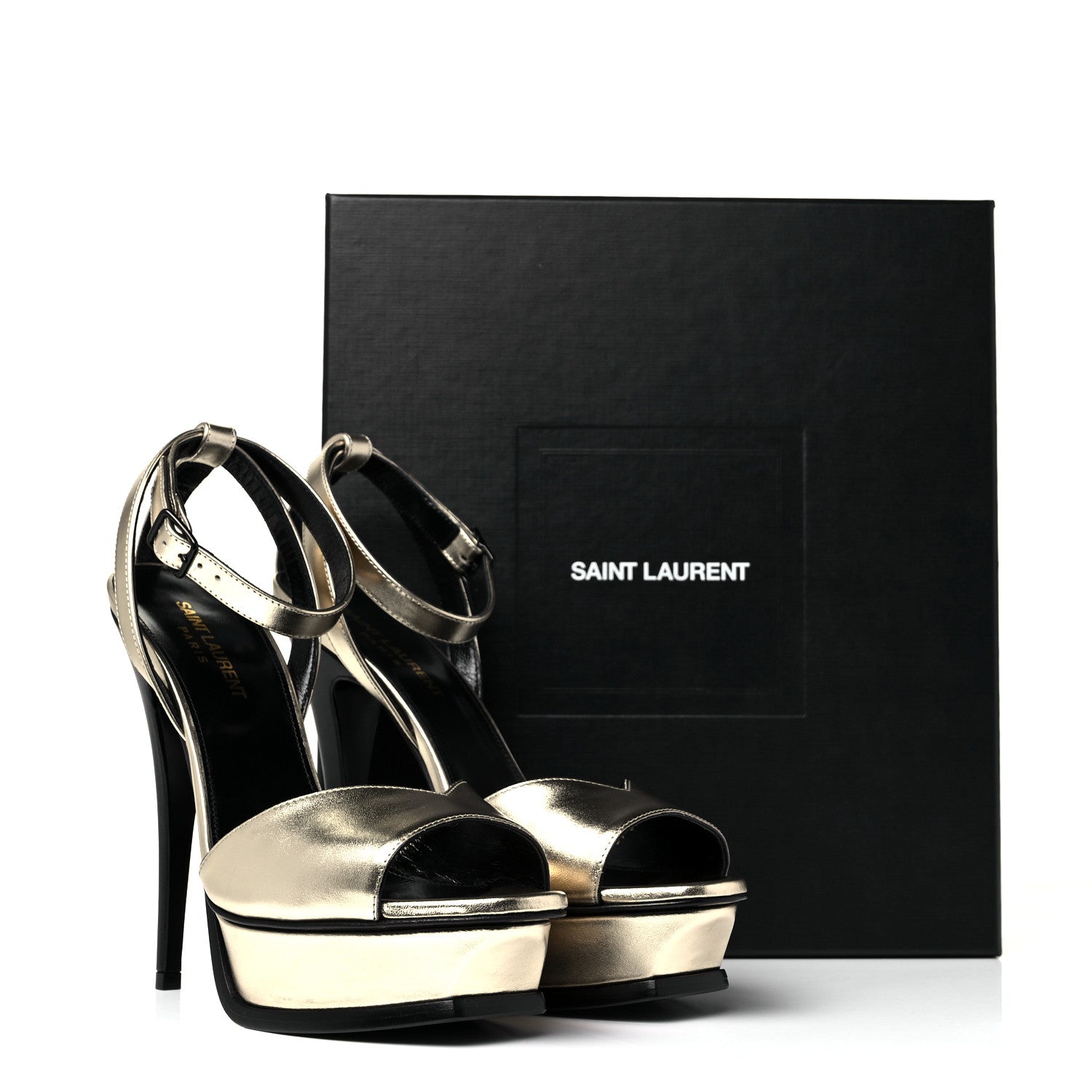 Saint Laurent Calfskin Tribute 105 Open Toe Platform Sandals 38.5 Gold 9 of 9