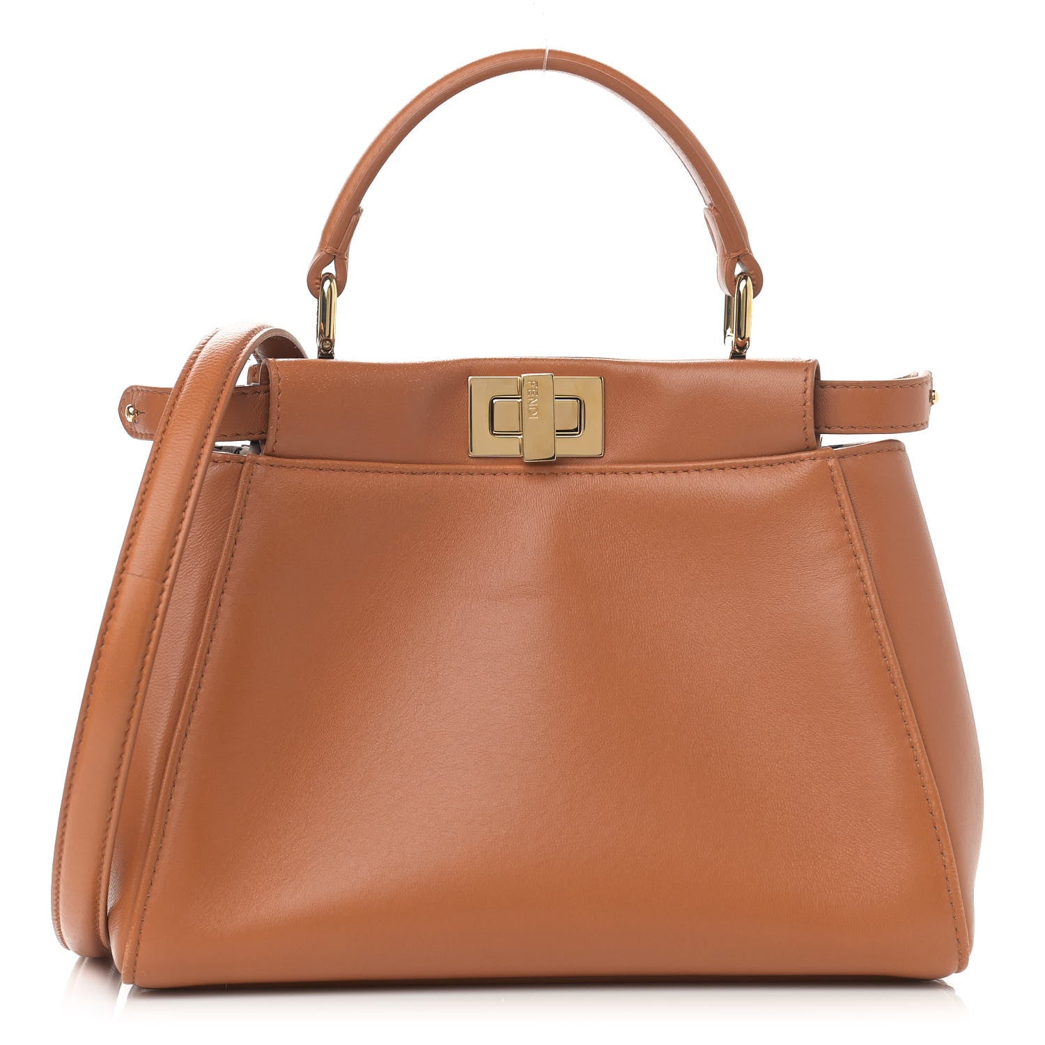 Fendi Nappa Vitello Century Gingham Embossed Mini Peekaboo Iconic Satchel Brandy White Black 1 of 12
