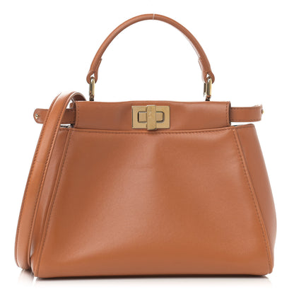 Fendi Nappa Vitello Century Gingham Embossed Mini Peekaboo Iconic Satchel Brandy White Black 1 of 12