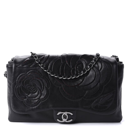 Chanel Lambskin Tweed Large Camellia Petals Flap Black 1 of 10