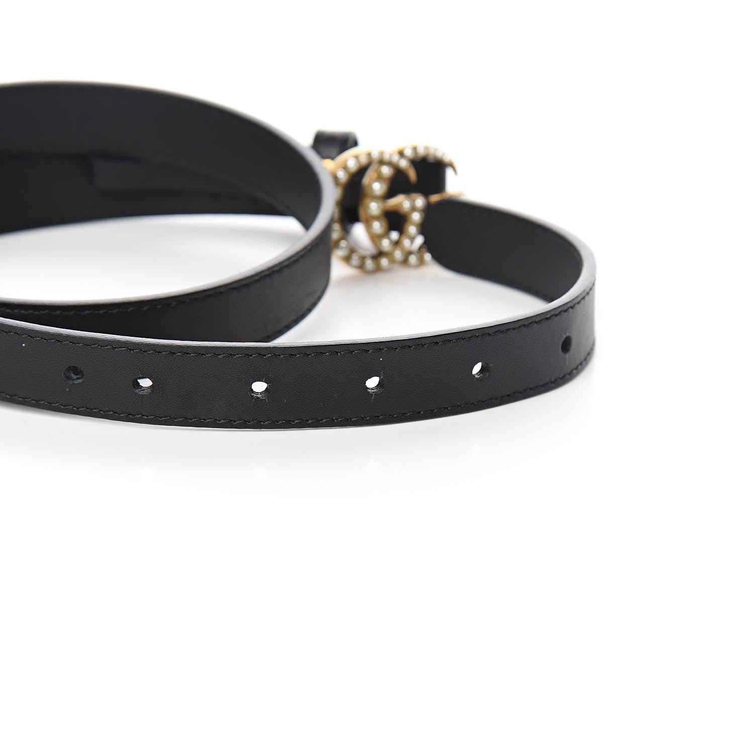 Gucci Calfskin Pearl Double G 20mm Belt 75 30 Black Cream 7 of 9