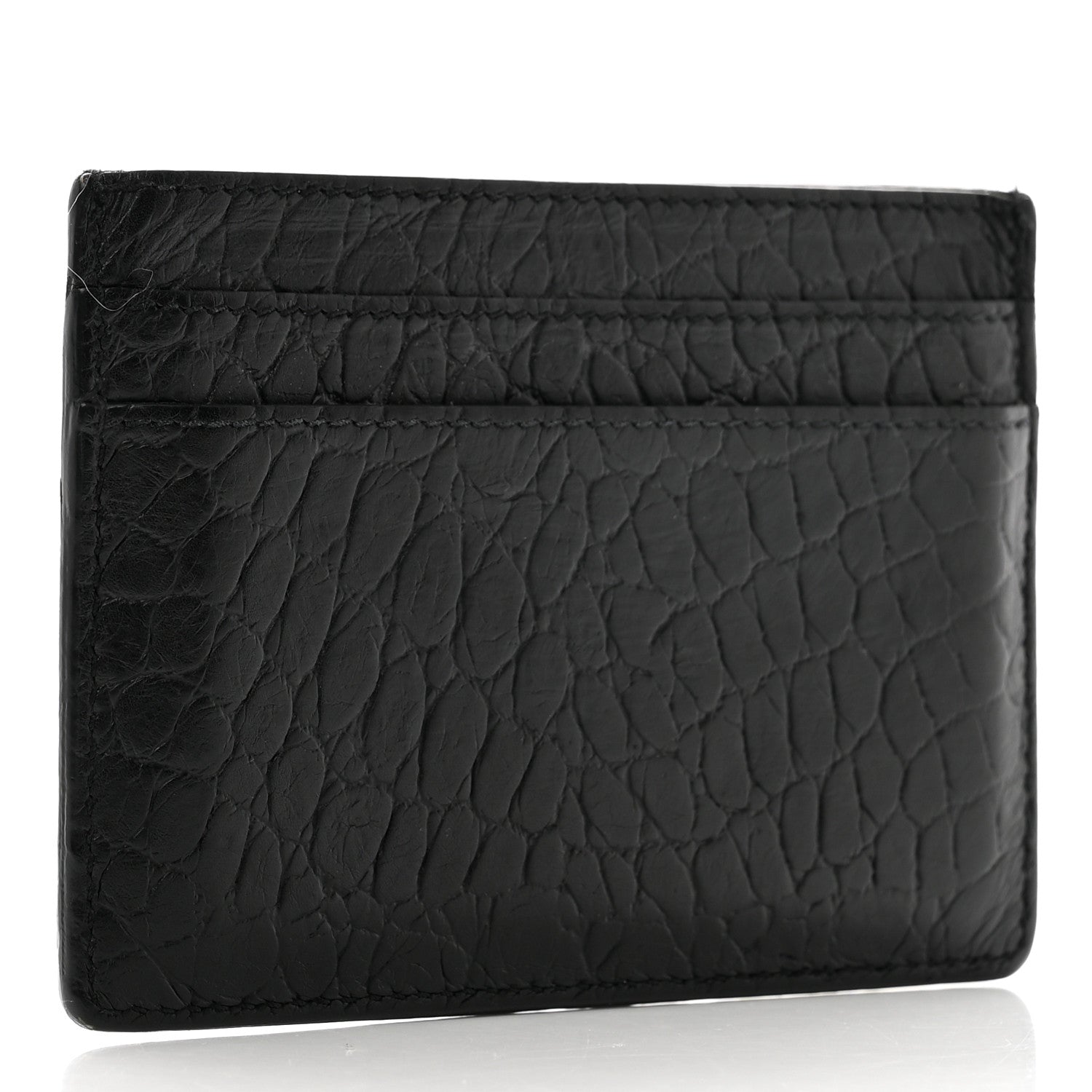 Saint Laurent Calfskin Crocodile Embossed Monogram Credit Card Case Black 3 of 8