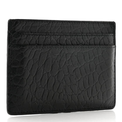 Saint Laurent Calfskin Crocodile Embossed Monogram Credit Card Case Black 3 of 8