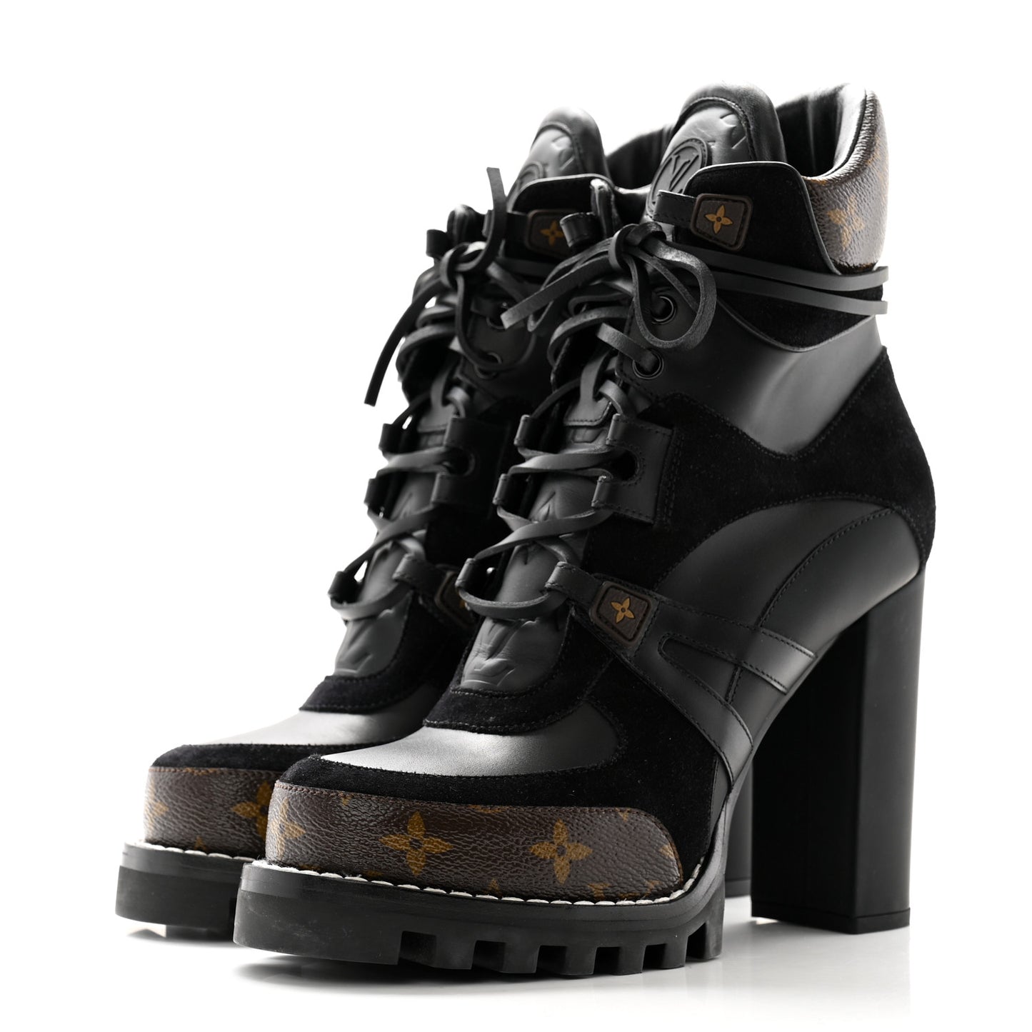Suede Calfskin Monogram Star Trail Ankle Boots 40 Black
