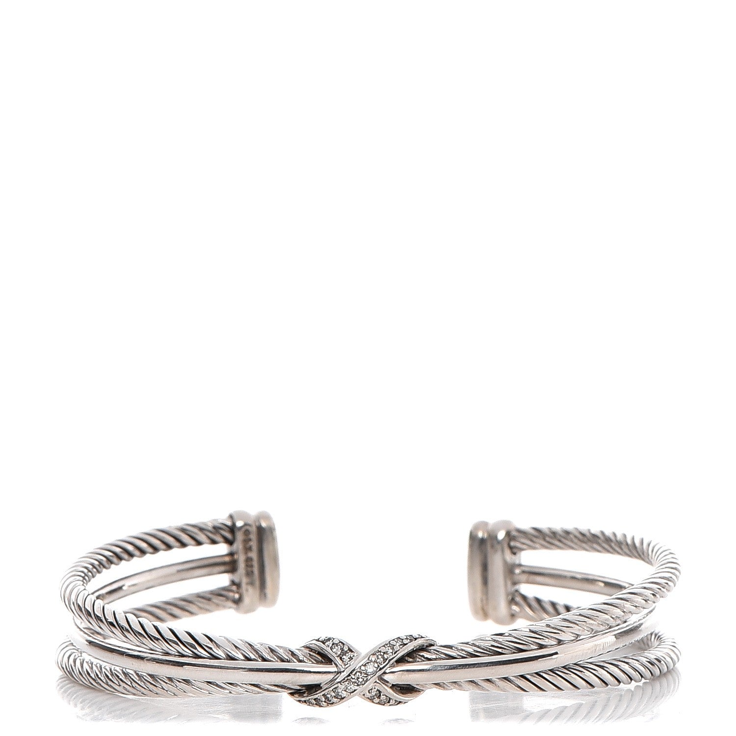 David Yurman Sterling Silver Diamond 7mm X Crossover Cuff 1 of 4