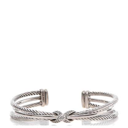 David Yurman Sterling Silver Diamond 7mm X Crossover Cuff 1 of 4
