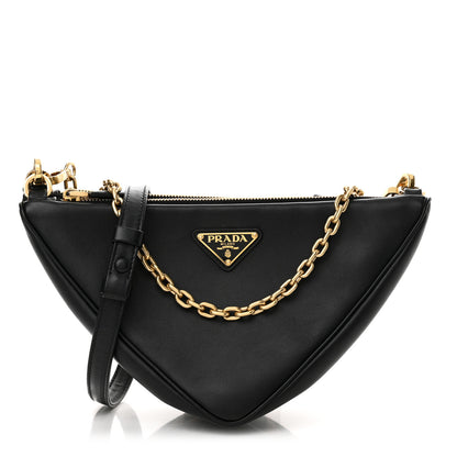 Prada Jacquard Calfskin Triangolo Symbole Embroidered Mini Triangle Double Bag Black Corda 1 of 11