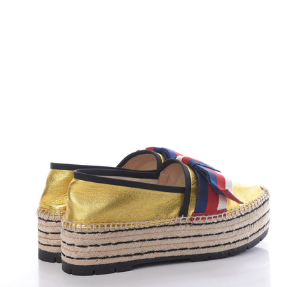 Gucci Metallic Calfskin Sylvie Platform Espadrilles 39.5 Gold 4 of 9