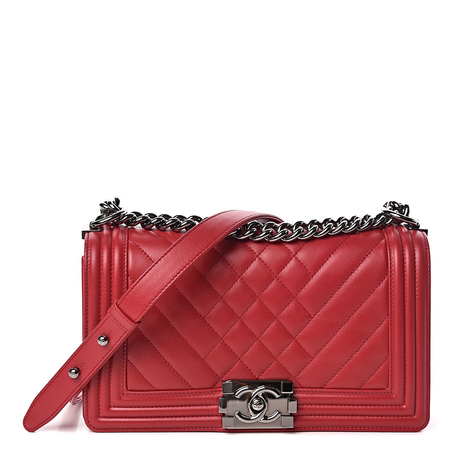 Chanel Lambskin Chevron Quilted Medium Boy Flap Dark Pink 1 of 10