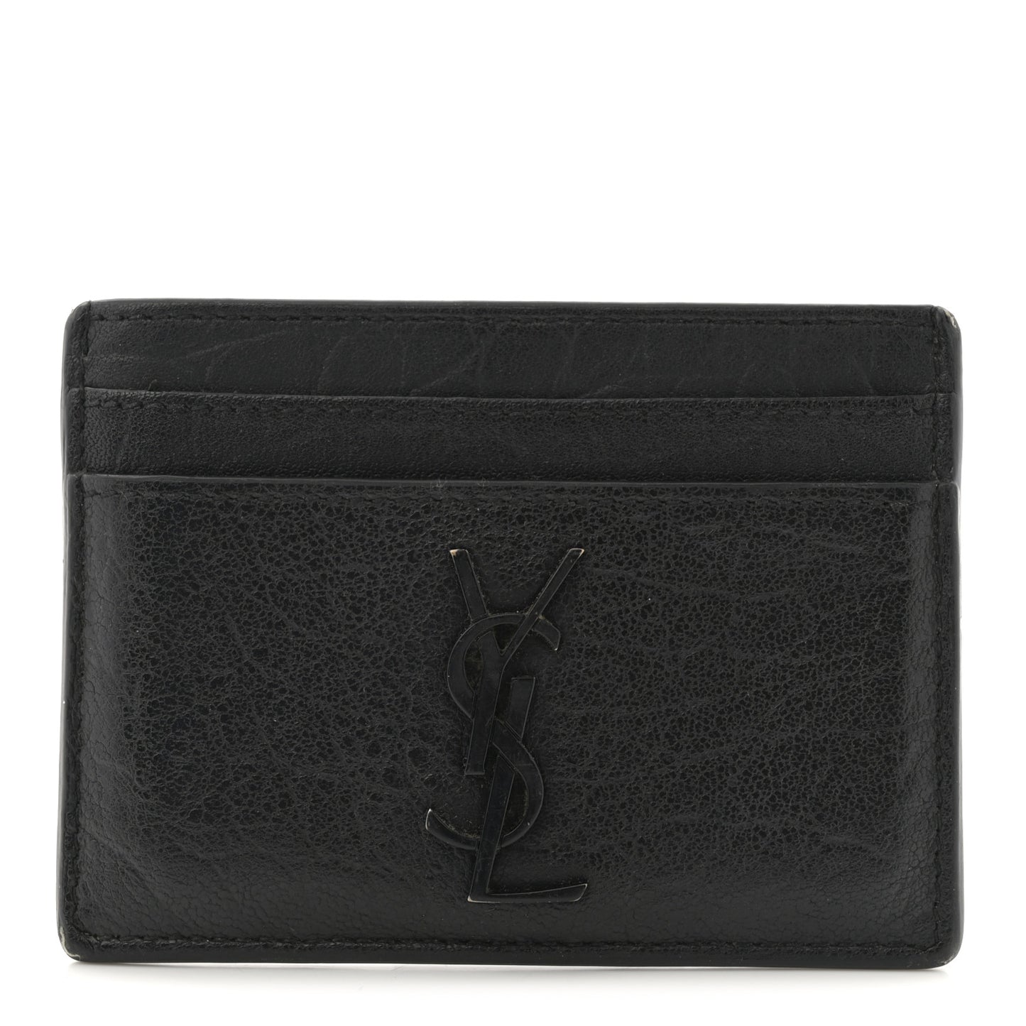Calfskin Crocodile Embossed Monogram Credit Card Case Black