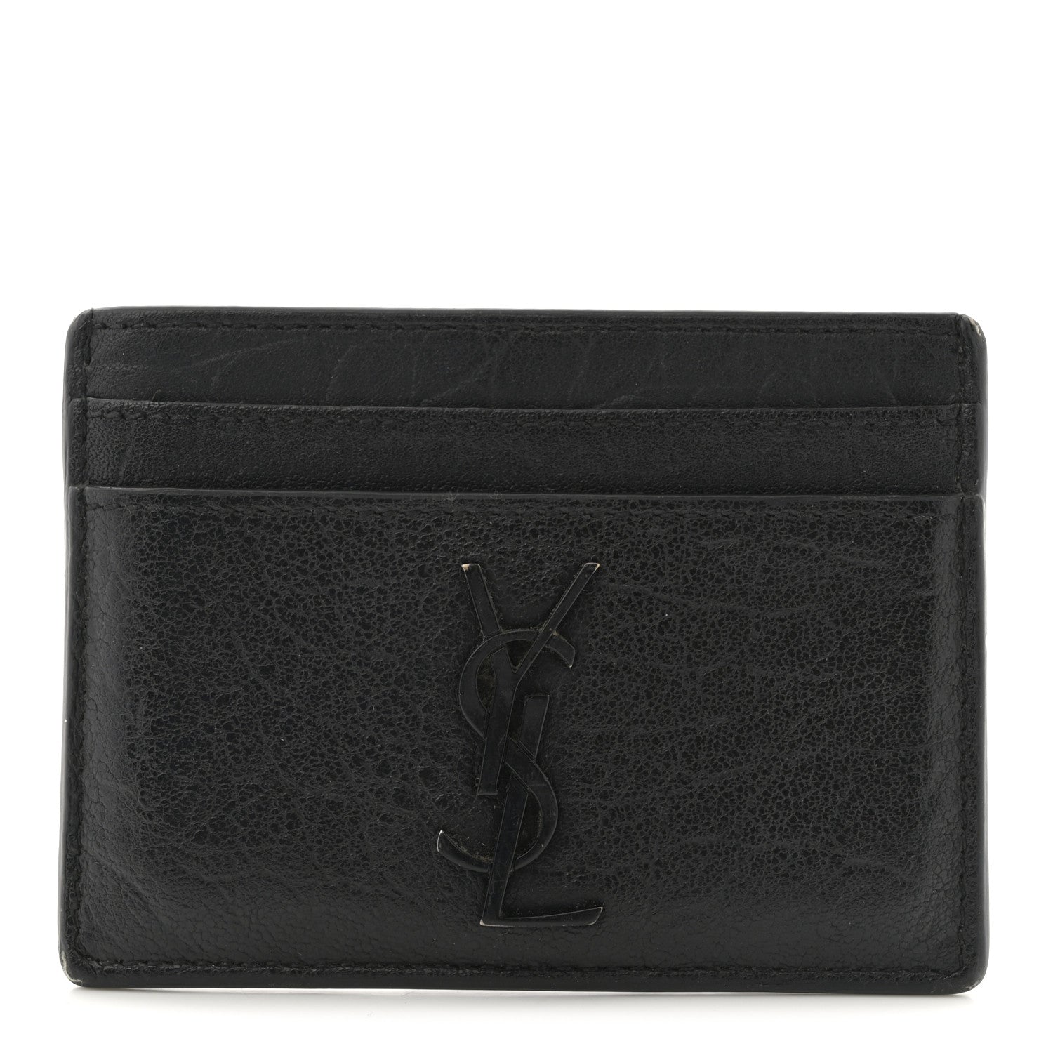 Saint Laurent Calfskin Crocodile Embossed Monogram Credit Card Case Black 1 of 8