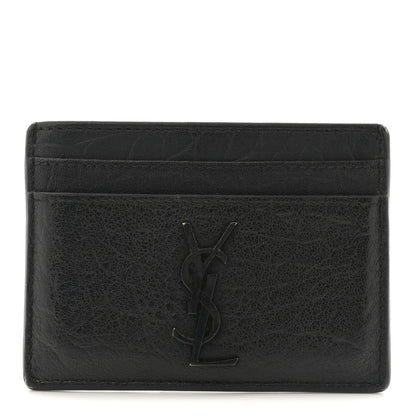 Saint Laurent Calfskin Crocodile Embossed Monogram Credit Card Case Black 1 of 8