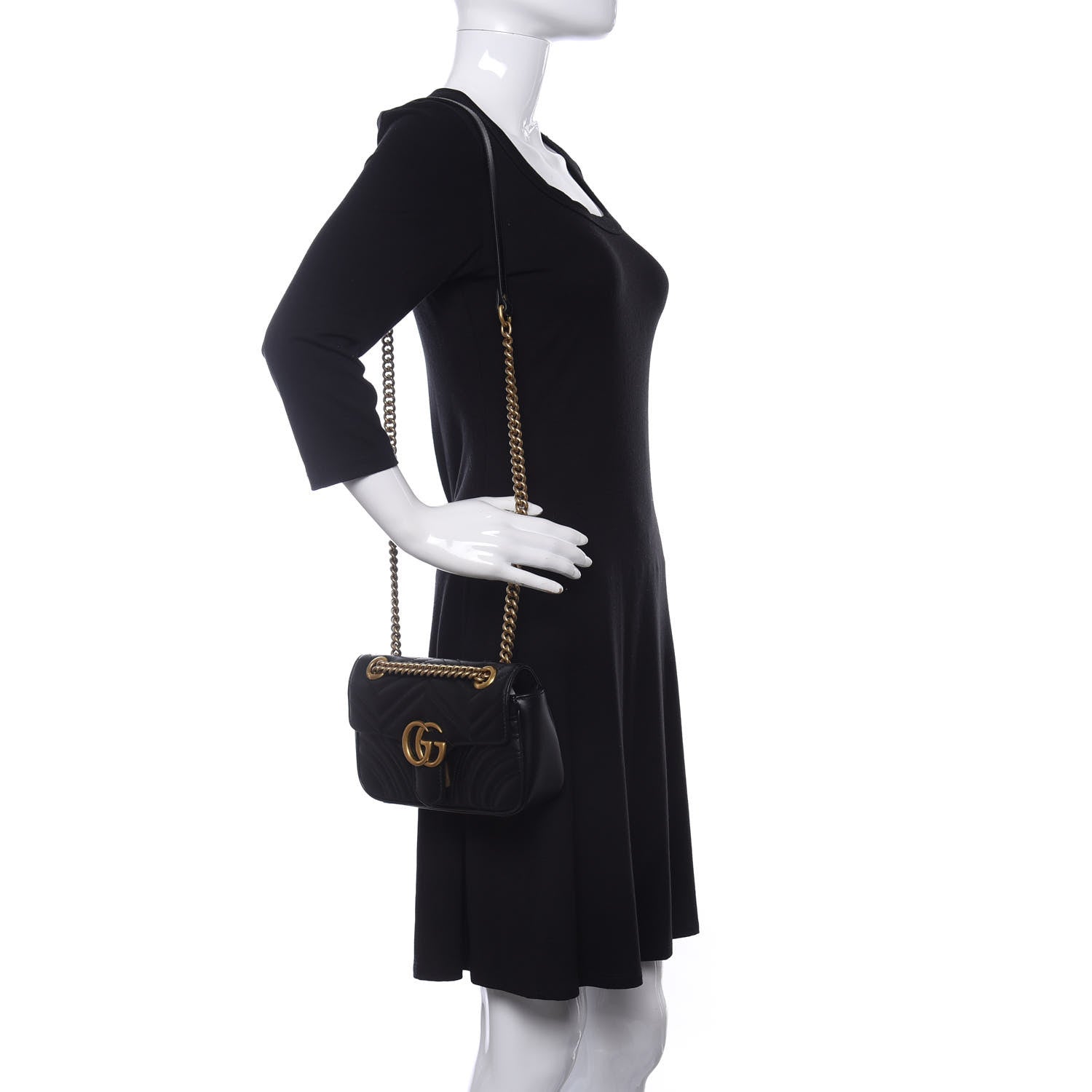 Gucci Calfskin Matelasse Mini GG Marmont Shoulder Bag Black 2 of 11