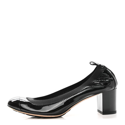 Chanel Lambskin Patent CC Elastic Stretch Pumps 36.5 Black 1 of 9