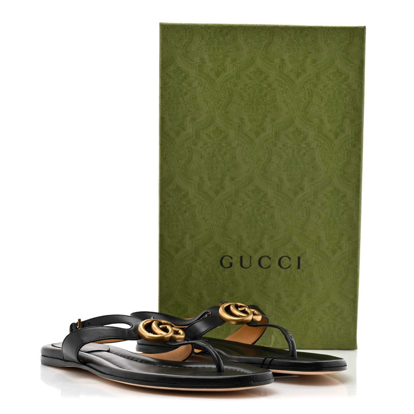 Calfskin Double G Thong Flat Sandals 37.5 Black