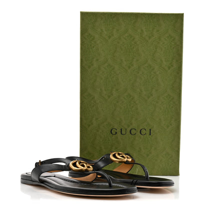 Gucci Calfskin Double G Thong Flat Sandals 37.5 Black 9 of 9