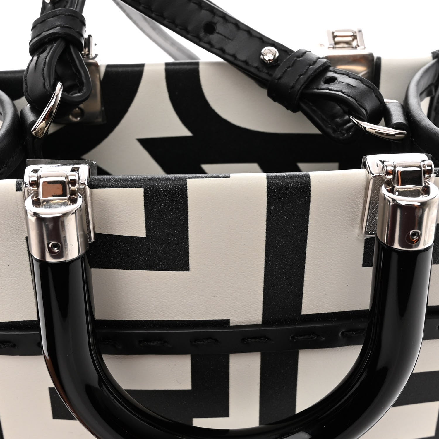 Fendi X MARC JACOBS Vitello King Plexiglass Logo Print Mini Fendi Sunshine Shopper Tote Black White 10 of 10
