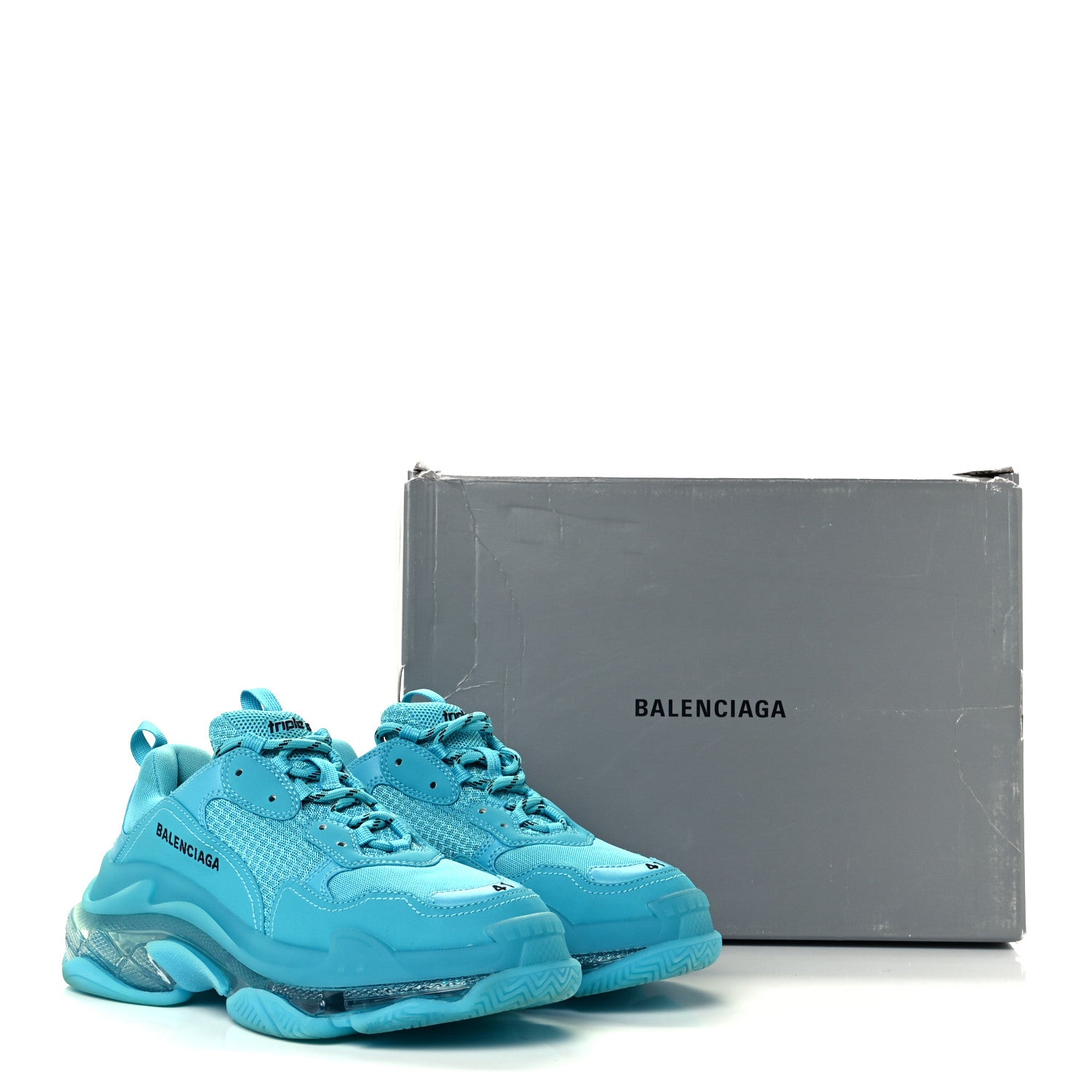 Balenciaga Fabric Mesh Clear Sole Womens Triple S Sneakers 41 Turquoise 10 of 10