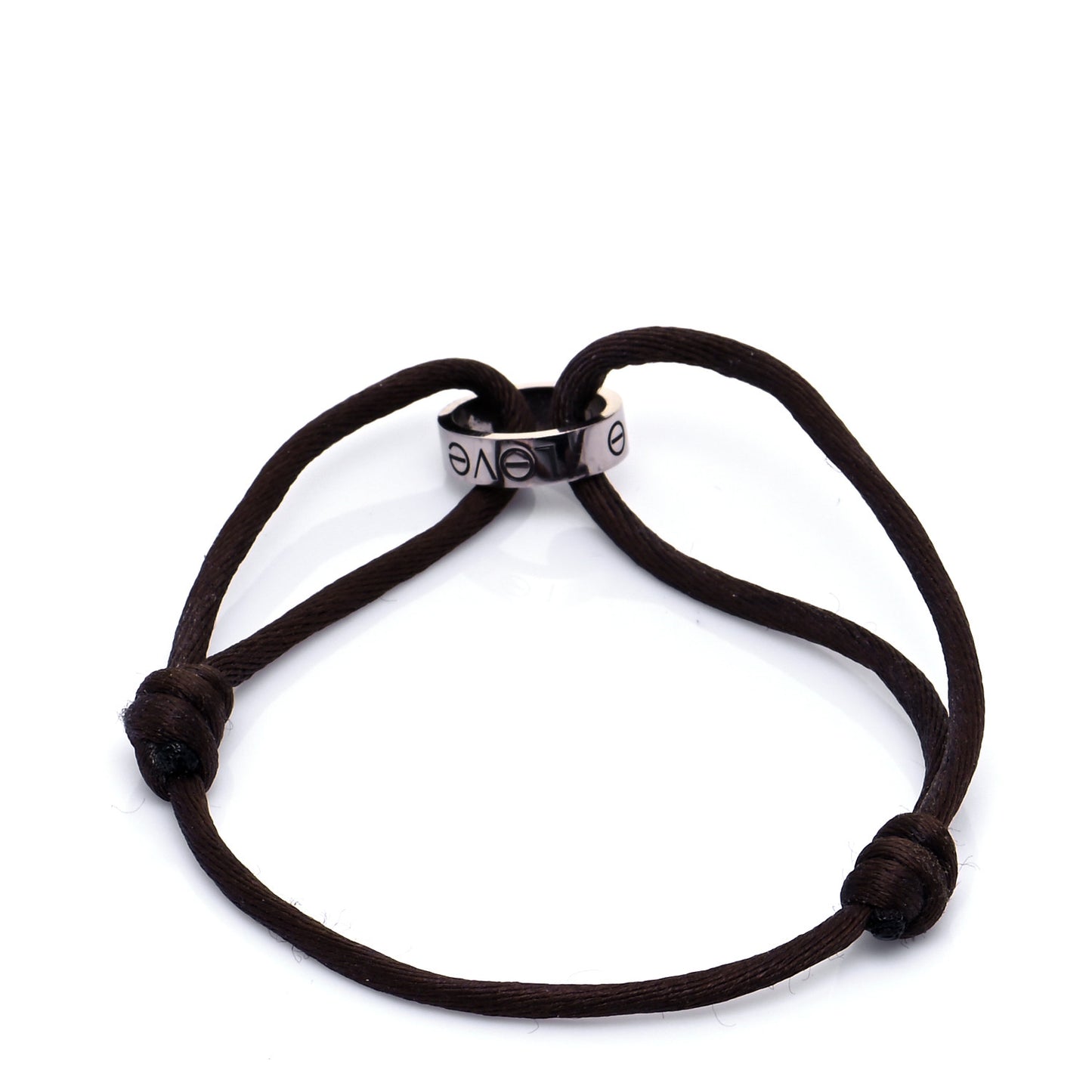 18K White Gold Charity LOVE Adjustable Cord Bracelet Brown