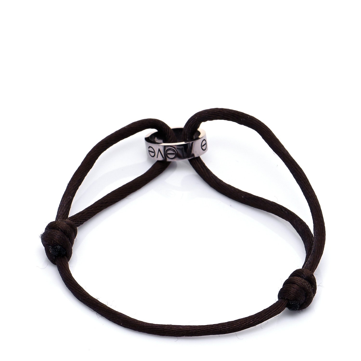 Cartier 18K White Gold Charity LOVE Adjustable Cord Bracelet Brown 3 of 5